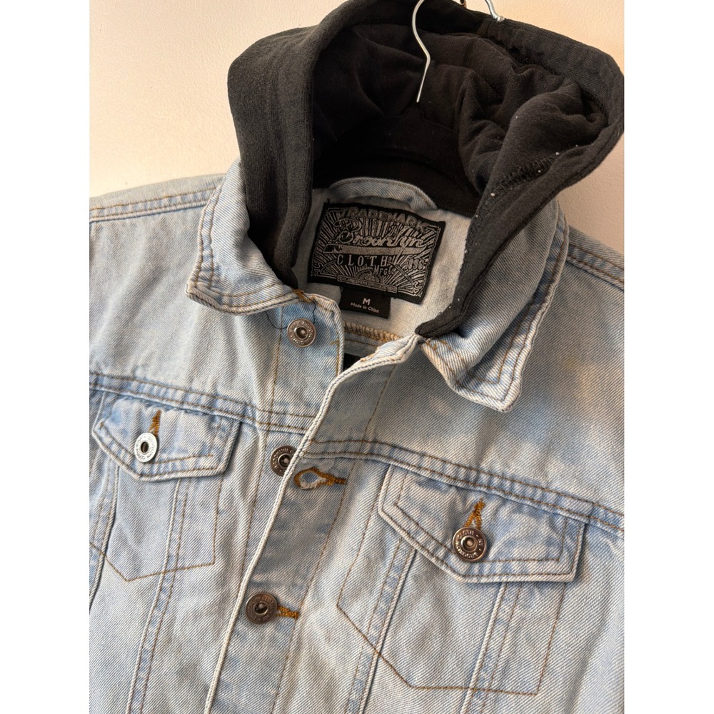 Brooklyn Cloth Boys Youth M Hooded Denim Jacket Light Wash Black Hood 2018